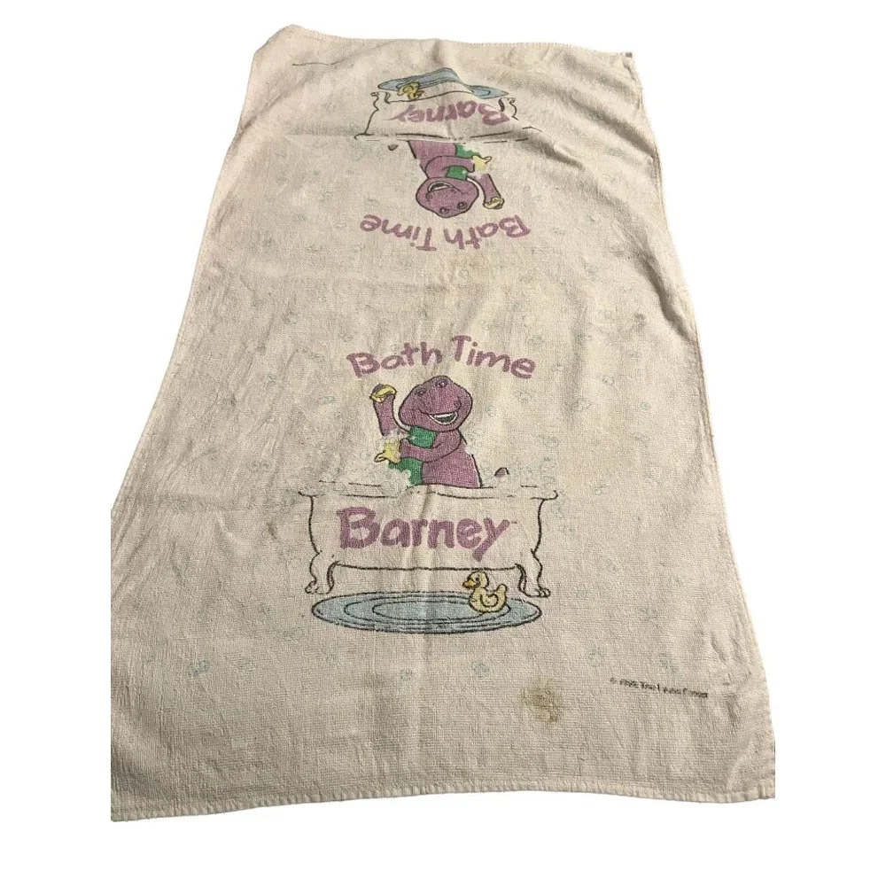 Vintage 1992 Barney Bath Time Towel Barney in Bath Tub 42